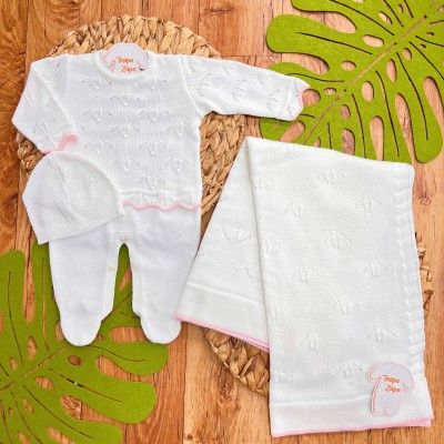  Saída de Maternidade Colors - Valentina - Off White e Rosa